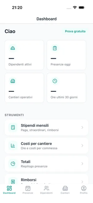 CantiereApp — schermata dashboard